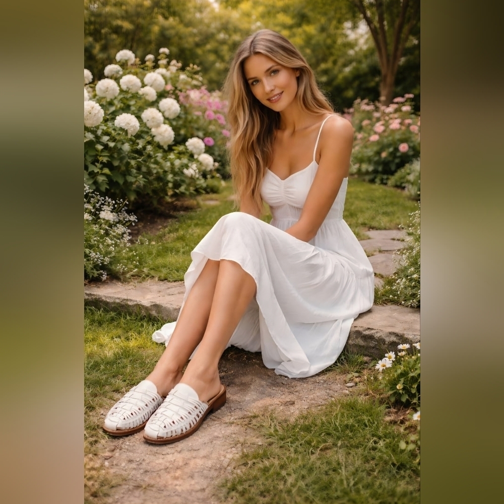 Sam Edelman White and Brown Woven Leather Flats - Picture 1 of 4